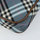 BURBERRY Nova Check Blue Label Pouch Nylon Leather Blue Silver Auth 158829-16