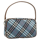 BURBERRY Nova Check Blue Label Pouch Nylon Leather Blue Silver Auth 158829-1