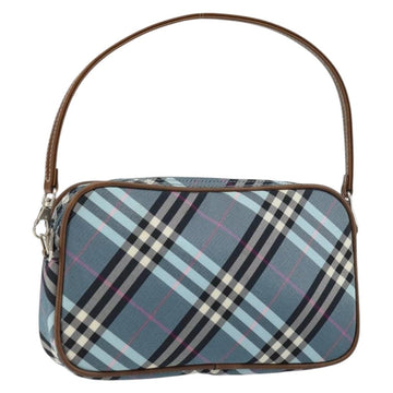BURBERRY Nova Check Blue Label Pouch Nylon Leather Blue Silver Auth 158829