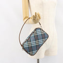 BURBERRY Nova Check Blue Label Pouch Nylon Leather Blue Silver Auth 158829-20