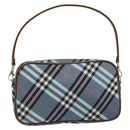 BURBERRY Nova Check Blue Label Pouch Nylon Leather Blue Silver Auth 158829-13
