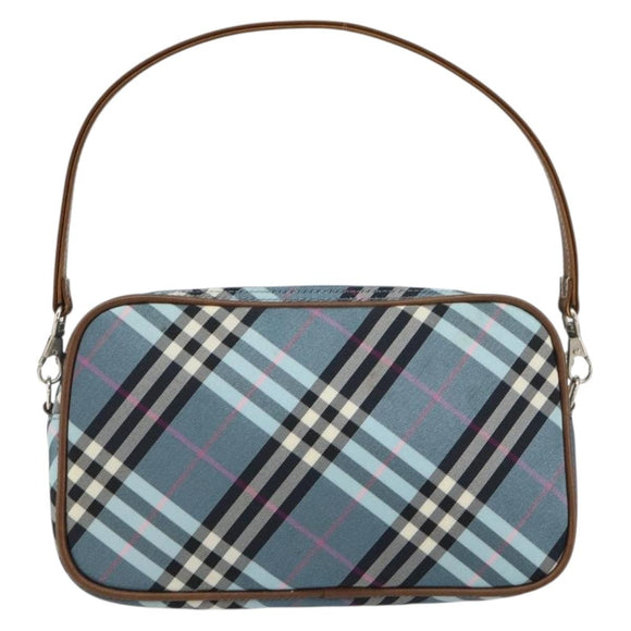 BURBERRY Nova Check Blue Label Pouch Nylon Leather Blue Silver Auth 158829