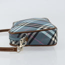 BURBERRY Nova Check Blue Label Pouch Nylon Leather Blue Silver Auth 158829-4