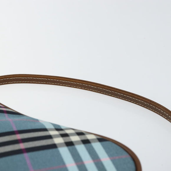 BURBERRY Nova Check Blue Label Pouch Nylon Leather Blue Silver Auth 158829