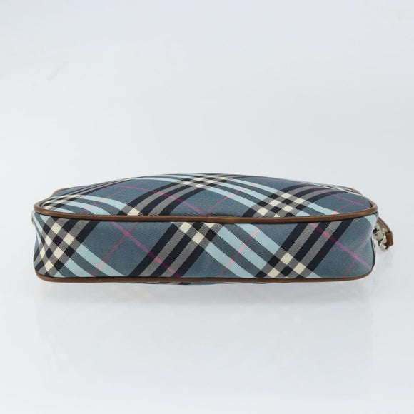 BURBERRY Nova Check Blue Label Pouch Nylon Leather Blue Silver Auth 158829