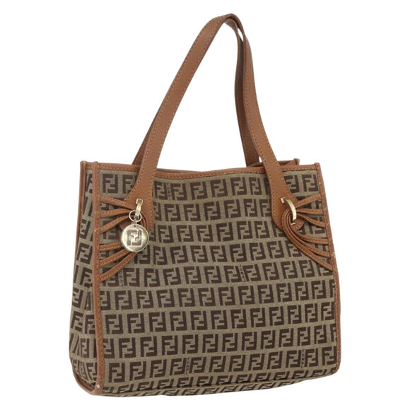 FENDI Zucchino Canvas Tote Bag Beige Gold Auth 158832