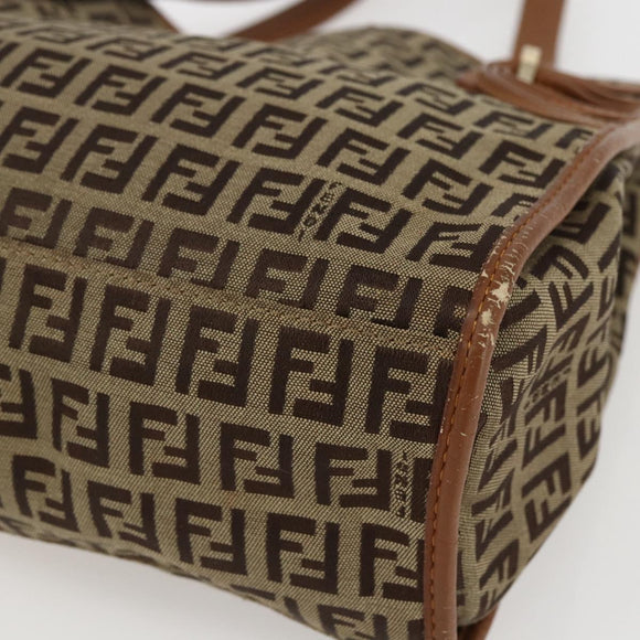 FENDI Zucchino Canvas Tote Bag Beige Gold Auth 158832