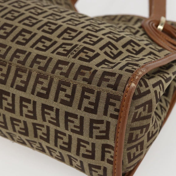 FENDI Zucchino Canvas Tote Bag Beige Gold Auth 158832