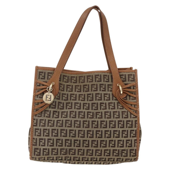 FENDI Zucchino Canvas Tote Bag Beige Gold Auth 158832