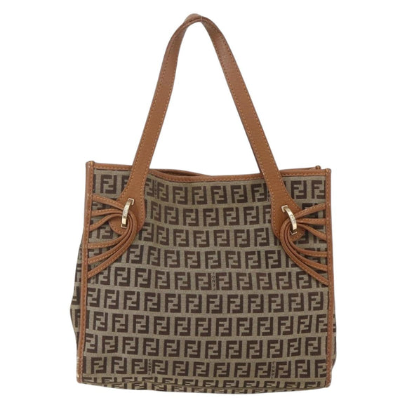 FENDI Zucchino Canvas Tote Bag Beige Gold Auth 158832