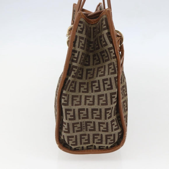 FENDI Zucchino Canvas Tote Bag Beige Gold Auth 158832