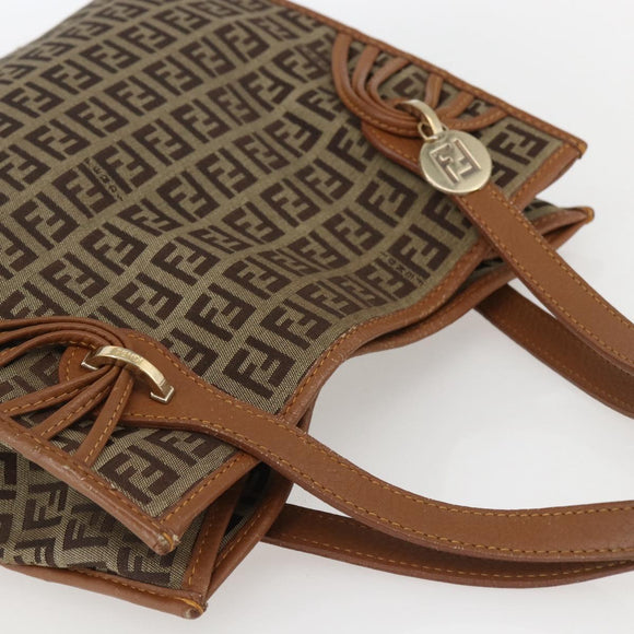 FENDI Zucchino Canvas Tote Bag Beige Gold Auth 158832