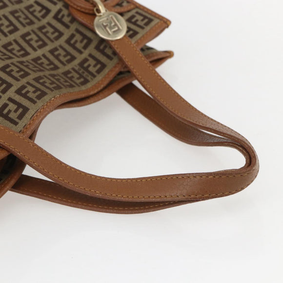 FENDI Zucchino Canvas Tote Bag Beige Gold Auth 158832