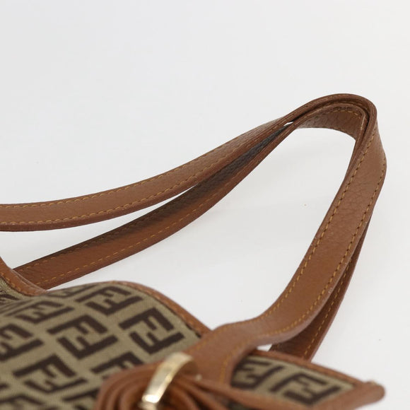 FENDI Zucchino Canvas Tote Bag Beige Gold Auth 158832
