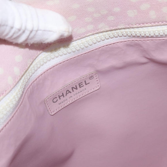 CHANEL Tote Bag Canvas Pink Silver CC Auth 158837