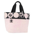 CHANEL Tote Bag Canvas Pink Silver CC Auth 158837-1