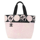 CHANEL Tote Bag Canvas Pink Silver CC Auth 158837-13
