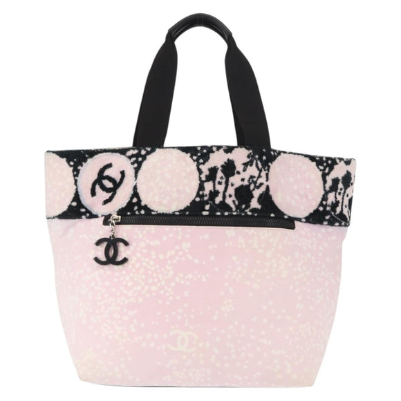 CHANEL Tote Bag Canvas Pink Silver CC Auth 158837