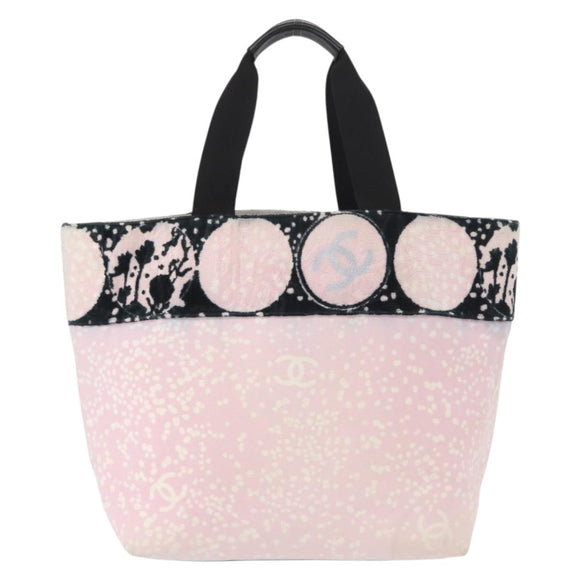 CHANEL Tote Bag Canvas Pink Silver CC Auth 158837