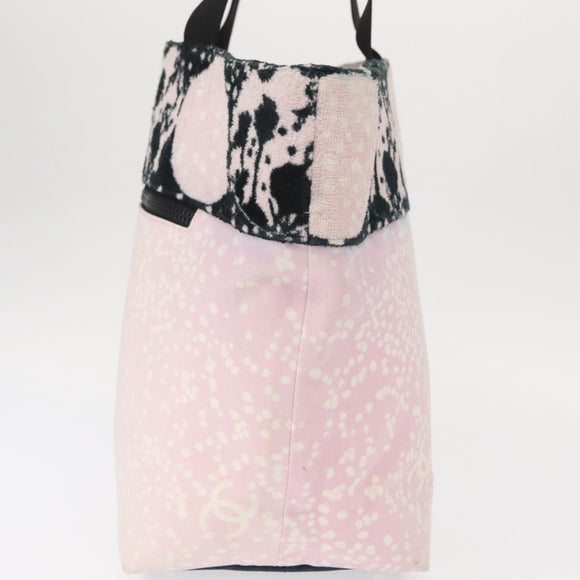 CHANEL Tote Bag Canvas Pink Silver CC Auth 158837