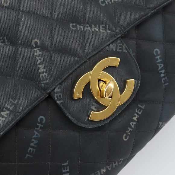 CHANEL Matelasse 34 Chain Shoulder Bag Coated Canvas Black Gold CC Auth 158838