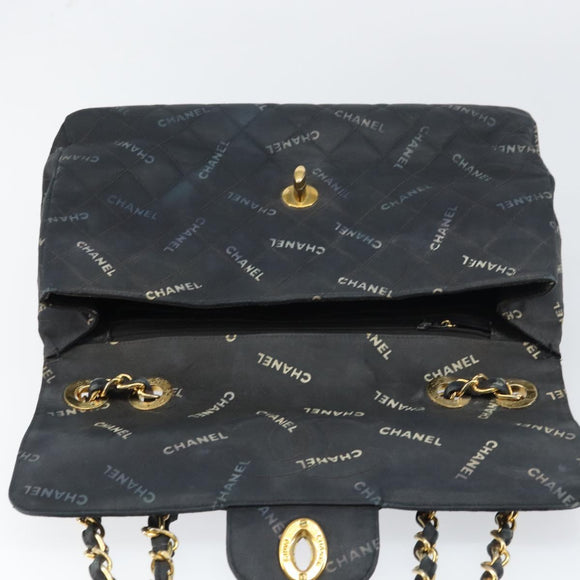 CHANEL Matelasse 34 Chain Shoulder Bag Coated Canvas Black Gold CC Auth 158838
