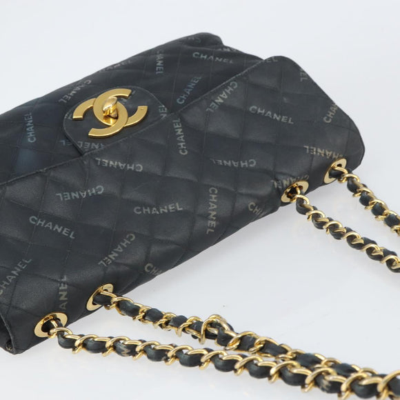 CHANEL Matelasse 34 Chain Shoulder Bag Coated Canvas Black Gold CC Auth 158838