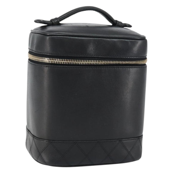 CHANEL Bicolore Vanity Hand Bag Leather Black Gold CC Auth 158841