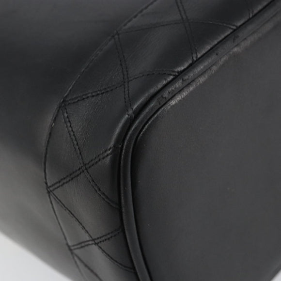 CHANEL Bicolore Vanity Hand Bag Leather Black Gold CC Auth 158841