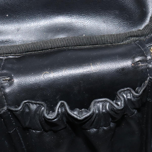 CHANEL Bicolore Vanity Hand Bag Leather Black Gold CC Auth 158841