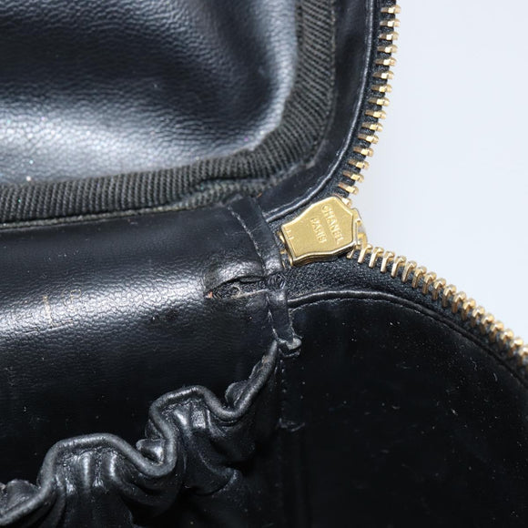 CHANEL Bicolore Vanity Hand Bag Leather Black Gold CC Auth 158841