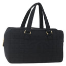 CHANEL Choco Bar Hand Bag Cotton Black Gold CC Auth 158843-1