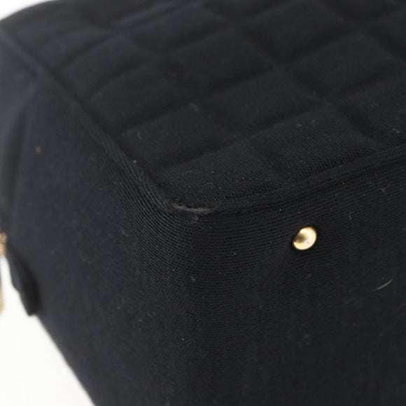CHANEL Choco Bar Hand Bag Cotton Black Gold CC Auth 158843