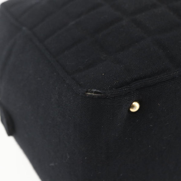 CHANEL Choco Bar Hand Bag Cotton Black Gold CC Auth 158843