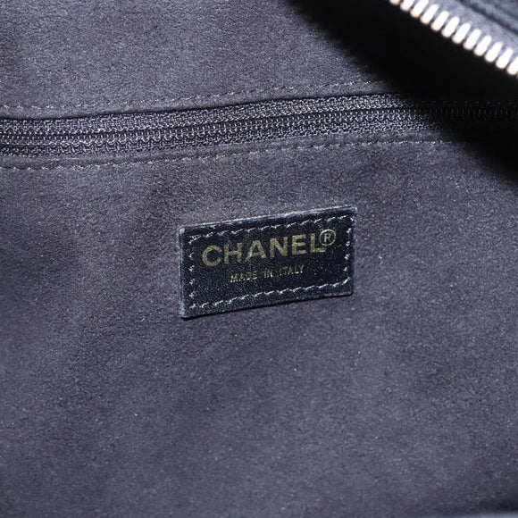 CHANEL Choco Bar Hand Bag Cotton Black Gold CC Auth 158843