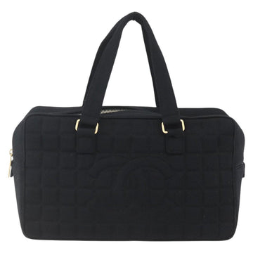 CHANEL Choco Bar Hand Bag Cotton Black Gold CC Auth 158843 - 0