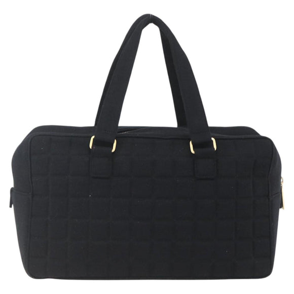 CHANEL Choco Bar Hand Bag Cotton Black Gold CC Auth 158843