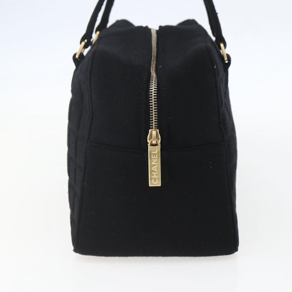 CHANEL Choco Bar Hand Bag Cotton Black Gold CC Auth 158843