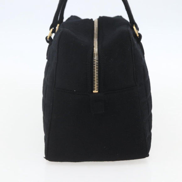 CHANEL Choco Bar Hand Bag Cotton Black Gold CC Auth 158843