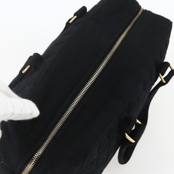 CHANEL Choco Bar Hand Bag Cotton Black Gold CC Auth 158843
