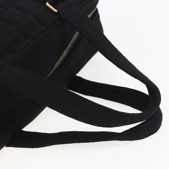 CHANEL Choco Bar Hand Bag Cotton Black Gold CC Auth 158843