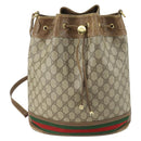 GUCCI GG Supreme Web Sherry Line Bag PVC Beige Gold 41 02 085 Auth 158845-2