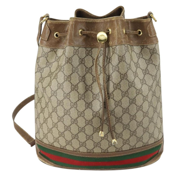 GUCCI GG Supreme Web Sherry Line Bag PVC Beige Gold 41 02 085 Auth 158845