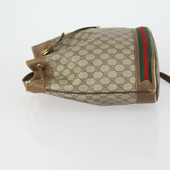 GUCCI GG Supreme Web Sherry Line Bag PVC Beige Gold 41 02 085 Auth 158845
