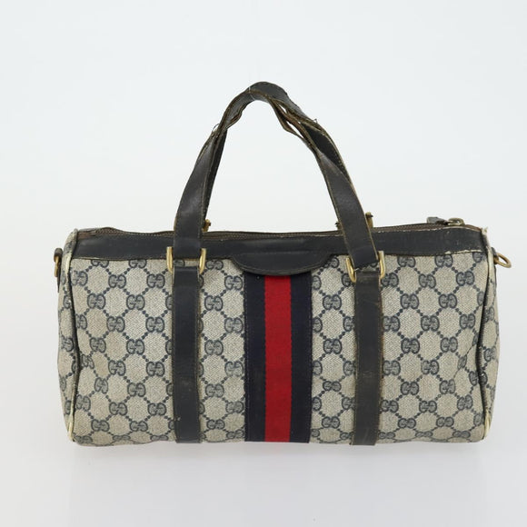 GUCCI GG Supreme Sherry Line Hand Bag PVC 2 Set Beige Navy Auth 158846