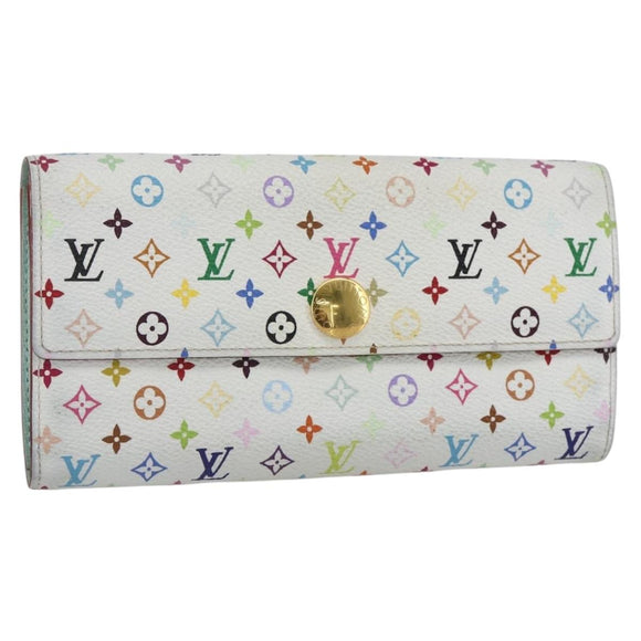 LOUIS VUITTON Multicolor Portefeuille Sarah Wallet White M93532 Auth 158855