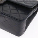 CHANEL Matelasse 25 Double Flap Chain Bag Lamb Skin Navy Gold CC Auth 158857SM-16