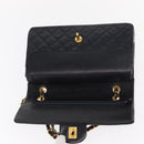 CHANEL Matelasse 25 Double Flap Chain Bag Lamb Skin Navy Gold CC Auth 158857SM-20