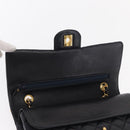 CHANEL Matelasse 25 Double Flap Chain Bag Lamb Skin Navy Gold CC Auth 158857SM-21