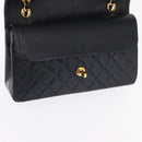 CHANEL Matelasse 25 Double Flap Chain Bag Lamb Skin Navy Gold CC Auth 158857SM-22